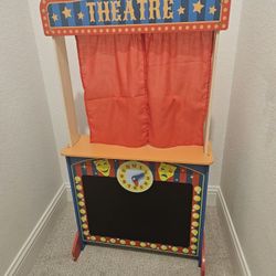 2-in-1 Wooden Puppet Theater & Grocery Store + Puppets
