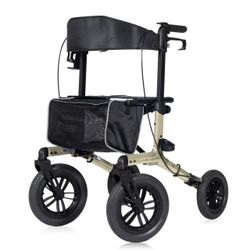 Dual-Brake All Terrain Rollator Walker with Seat and 12" Wheels