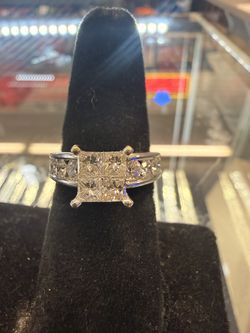 14KT White Gold Engagement Ring W/ Princess Cut Diamonds 39742-1