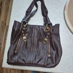 Brn Leather Purse Aprox 14" By 12"