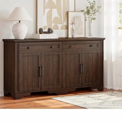 63" Sideboard Buffet Cabinet, Kitchen Buffet Storage Cabinet, Large Credenza with Drawers & Doors, Wood Coffee Bar Console Wine Bar for Living Room Ha