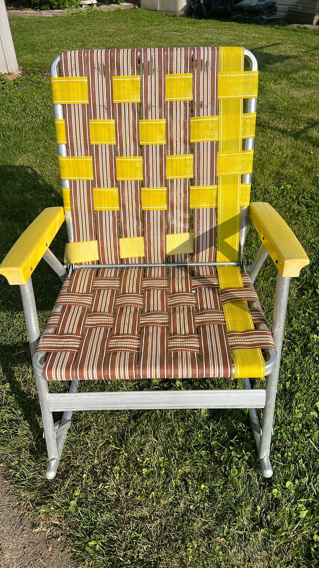 Vintage aluminum, folding lawn chair rocker