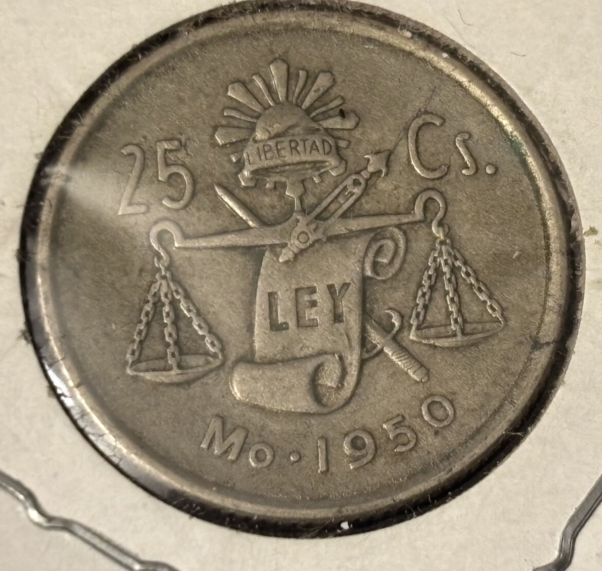25 centavos 1950. Vintage Coin Of Mexico