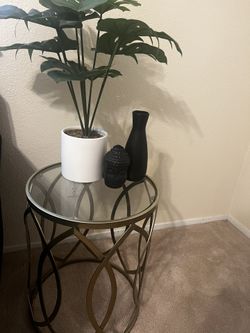 Side Glass Table With Decor 