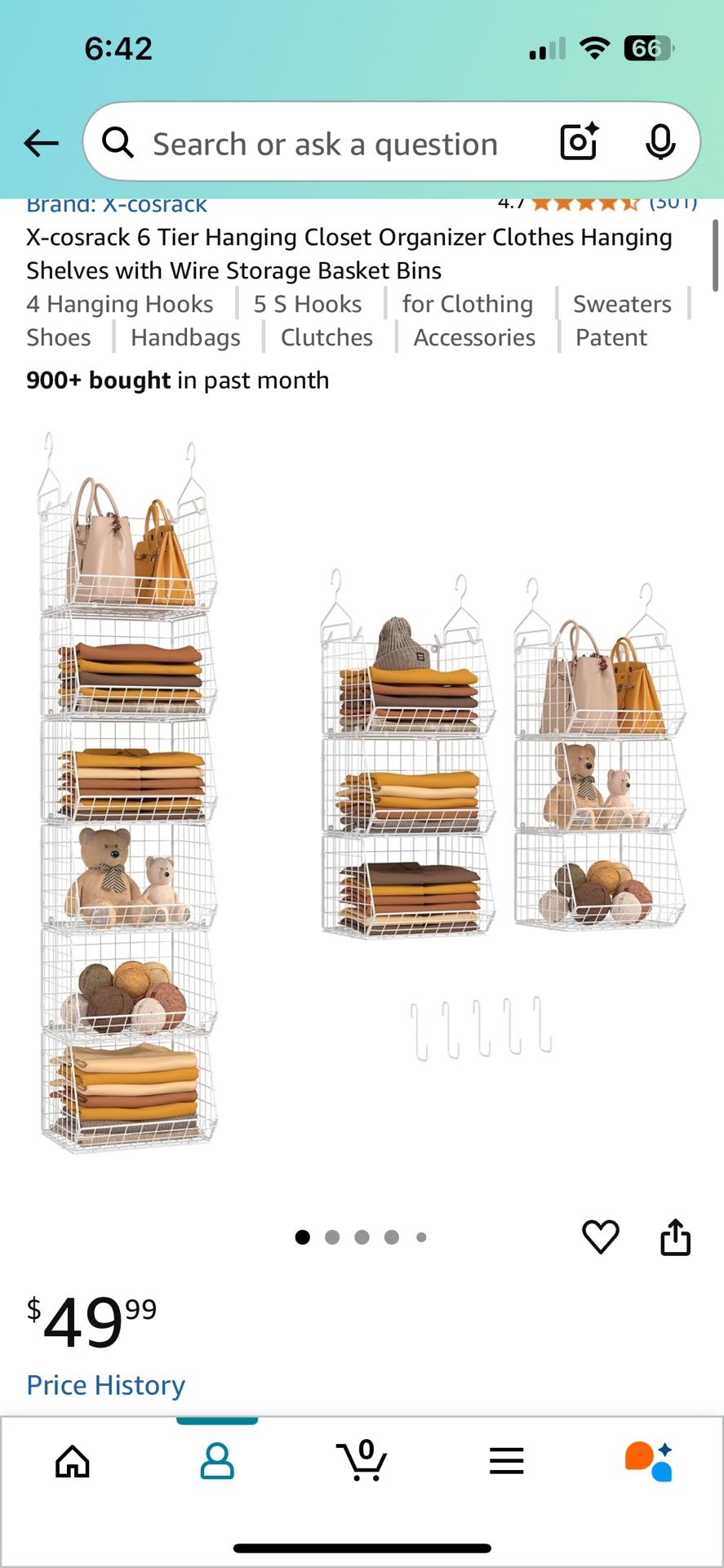 3 Hanging Closet Organizer Clothes Hanging Shelves