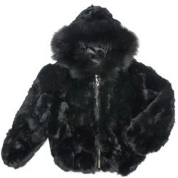 Kids Genuine Rabbit Fur Bomber Jacket US  size 10