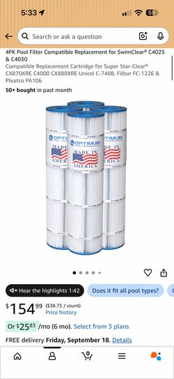 Optimum Pool Technologies 4-Pack Pool Filter Cartridges Compatible with SwimClear C4025 & C4030