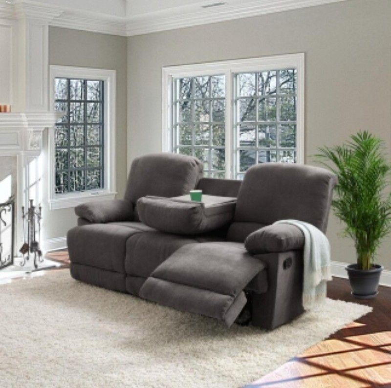 Grey Chenille Reclining Sofa 