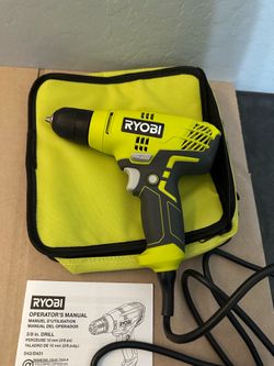 Ryobi D43K 3/8 in Corded Electric Drill 5.5A Variable Speed W/ Tool Storage Bag