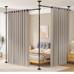 🔥 No Drill Room Divider Curtain Rod – Adjustable Freestanding Privacy Wall (4–10FT Tall / 28–114” Wid