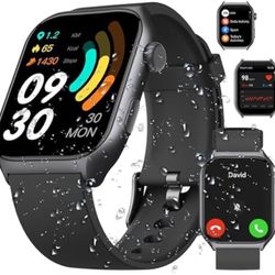Digital Watch with 2" HD Color Screen, 45 Days Long Battery, IP68 Waterproof, Answer/Make Call/Quick Reply/AI Voice Assistant, 100+ Sport Modes, Healt