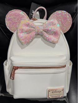 Loungefly Minnie Mouse White and pink sequin backpack