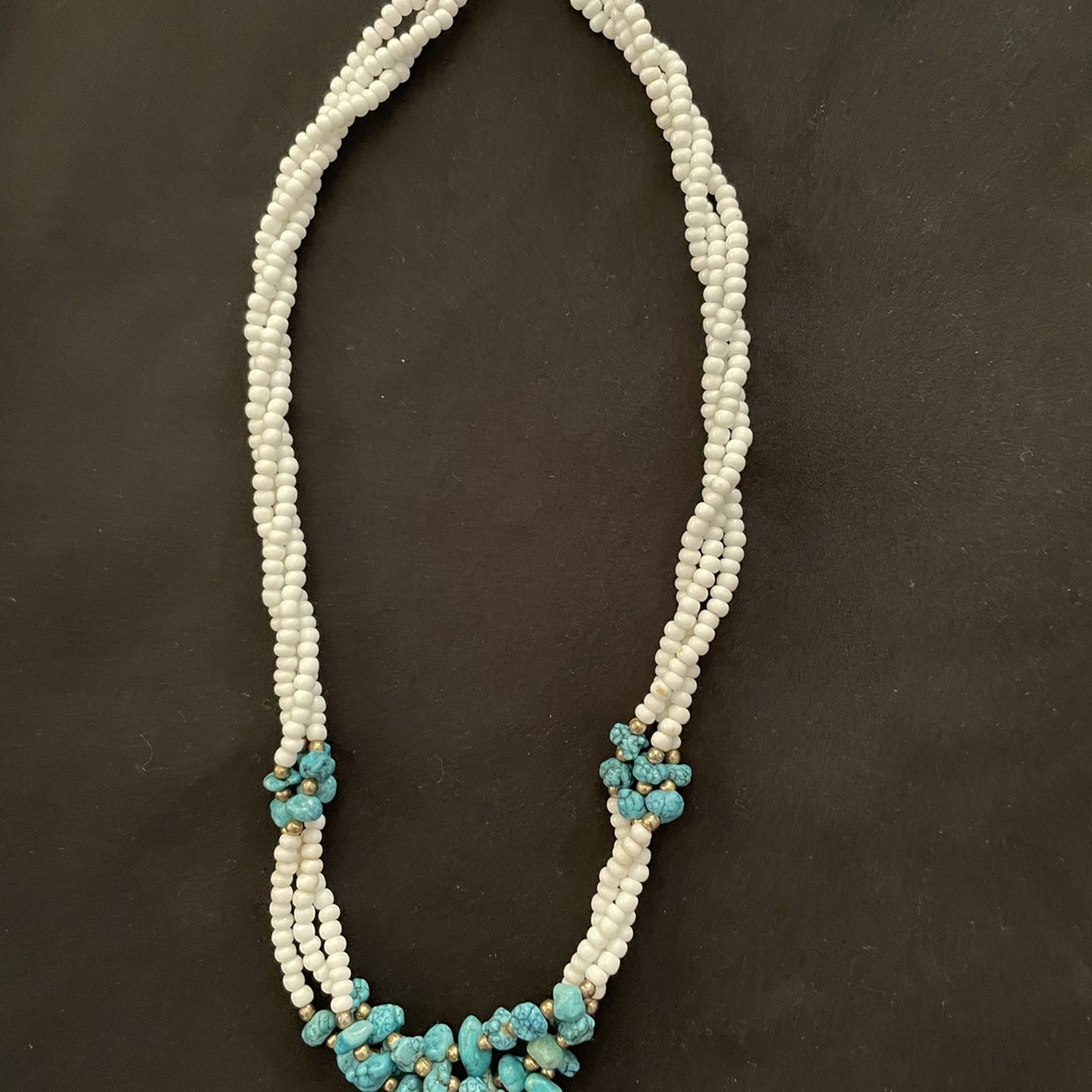 Beautiful Turquoise With White Beads Necklace