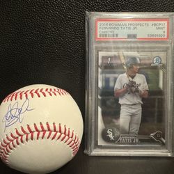Fernando Tatis Rookie Baseball Card And Autographed Baseball, Padres, Chargers