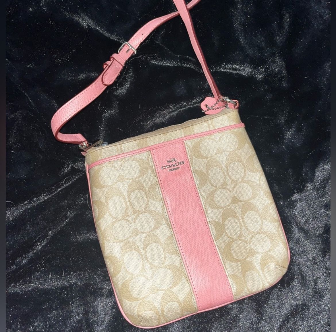 Canvas Monogram Coach Purse. *Blush Pink And Tan*