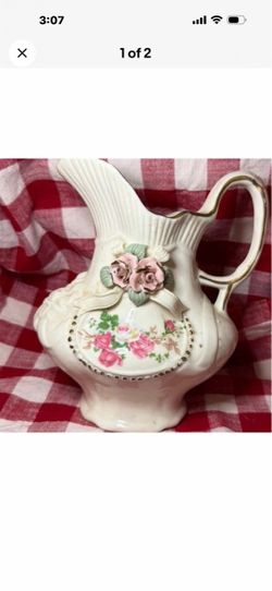 Vintage Ceramic Pitcher with Rose Floral Detail