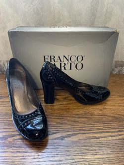 Franco Sarto 6.5 Women’s Black Patent Leather Slip-on Pumps Heels Shoes + Box