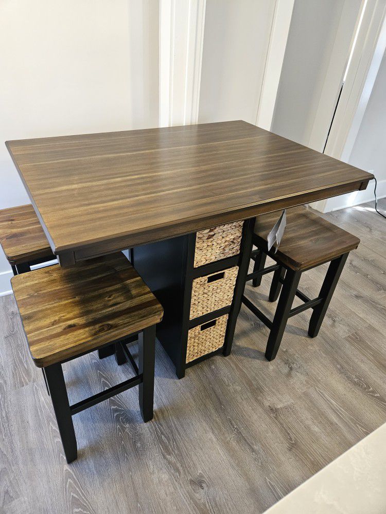 Wooden Table With Four Stools & Storage Baskets...New! $600 OBO