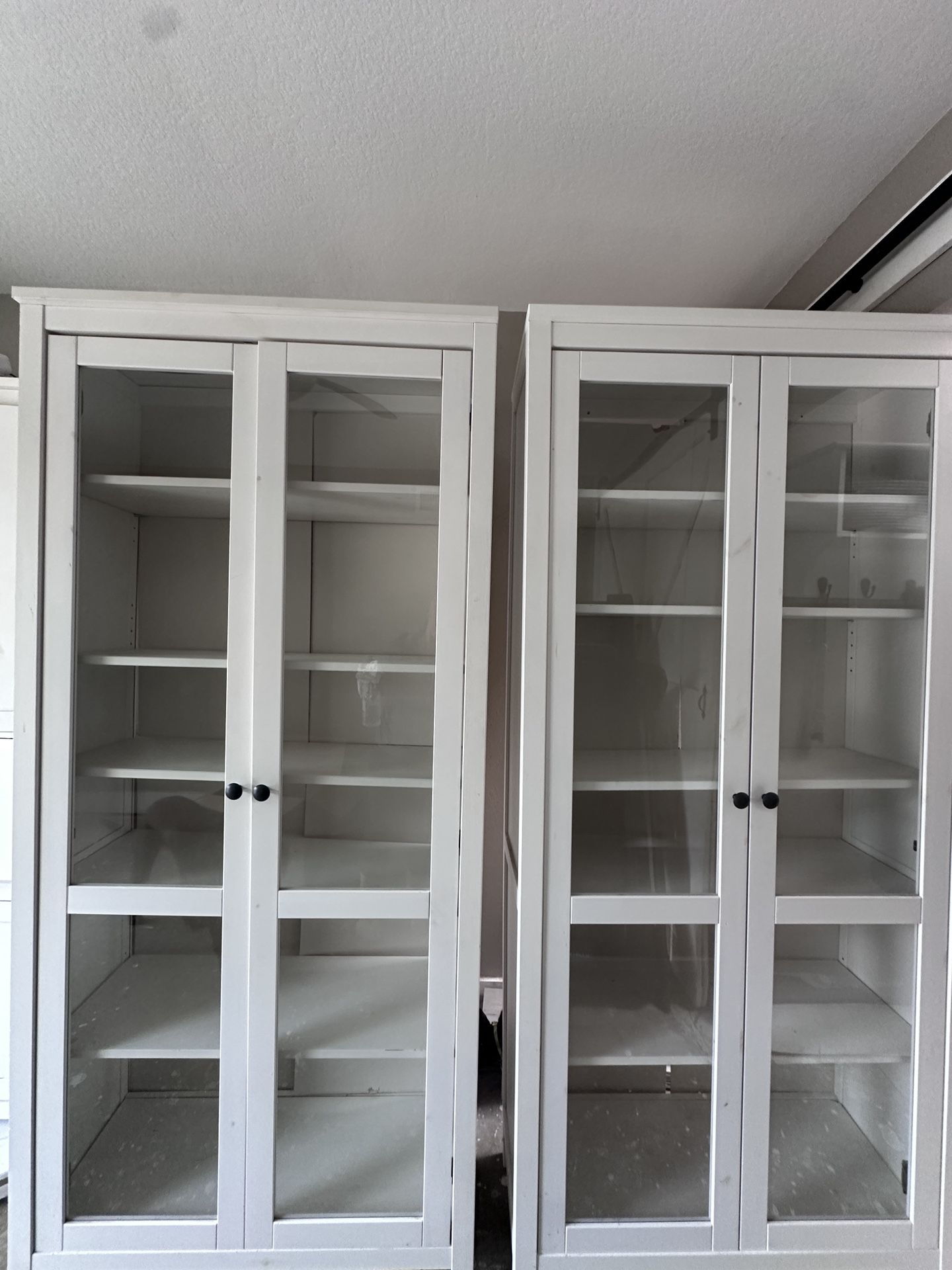 White Hemnes IKEA Cabinets/Bookshelves With Glass Doors