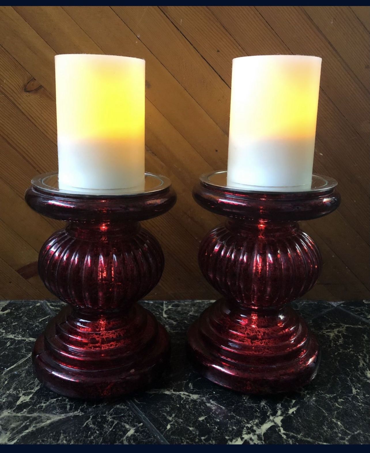 Red Mercury Glass Candle Holders ( See Description )