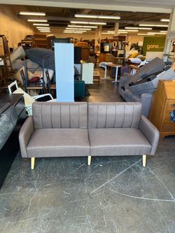Brown Faux Leather Futon