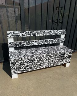 Artisan Wood Bench w/ Hand-Painted Doodles