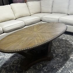 Large Oval Solid Wood Coffee Table – Traditional Pedestal Base
