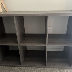 Open Storage Shelf Divider, Bookcase, 6-Cube, Rustic Grey Oak
