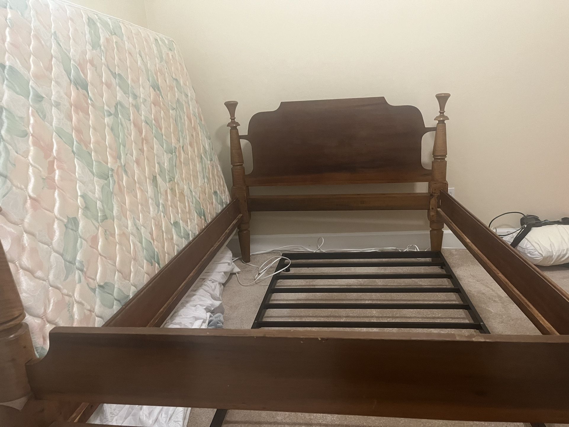 Antique All Wood Full-size Bed frame And Bed