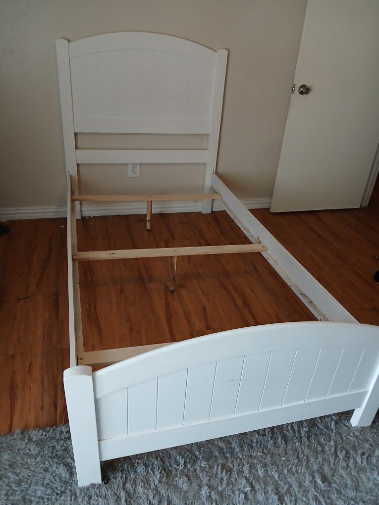 Twin Sized White Wooden Bed Frame