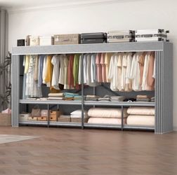 Caulitar 95% Assembled 96" L Heavy Duty Wardrobe Closet, Premium Extra Large Strong Heavy Duty Clothes Rack with Cover,Portable Foldable Freestanding 