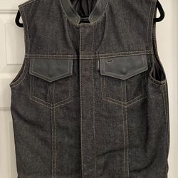 Unknown X Espinoza’s Black Denim / Leather Medium Vest / Cut - Like New