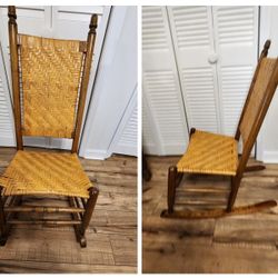 VINTAGE NURSING ROCKER WOVEN REED