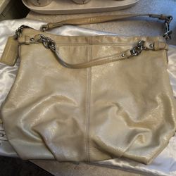 Vintage Cream Patented Leather Coach Tote