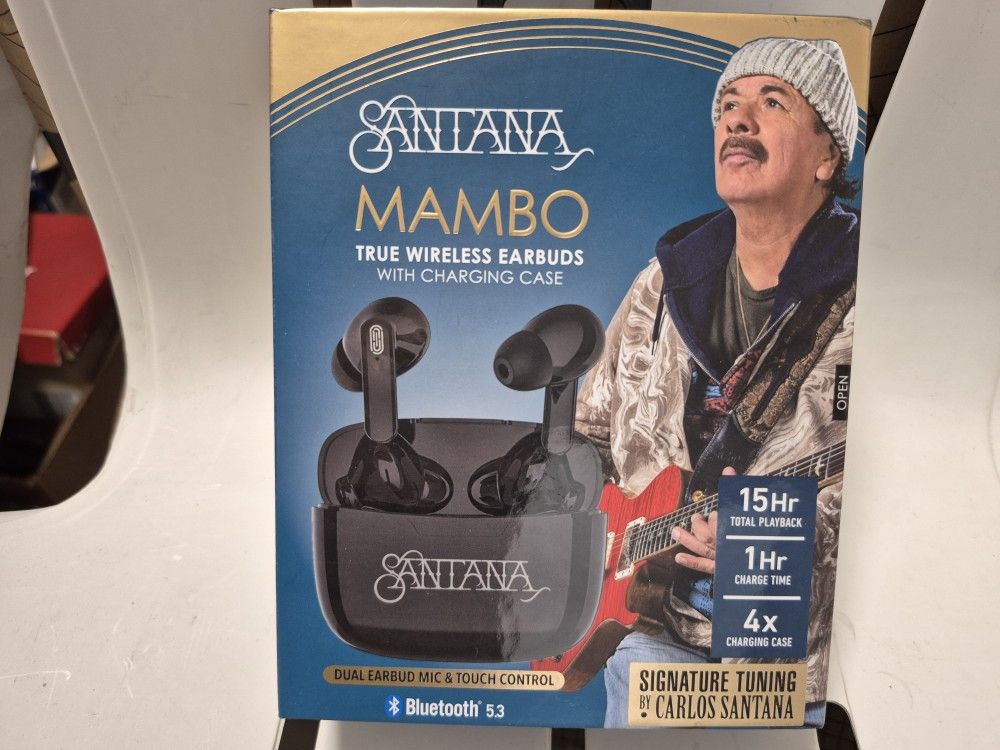Santana Mambo True Wireless Earbuds With Charging Case - Dual Earbud Mic & Touch Control - Bluetooth 5.3 - Signature Tuning By Carlos Santana - New!