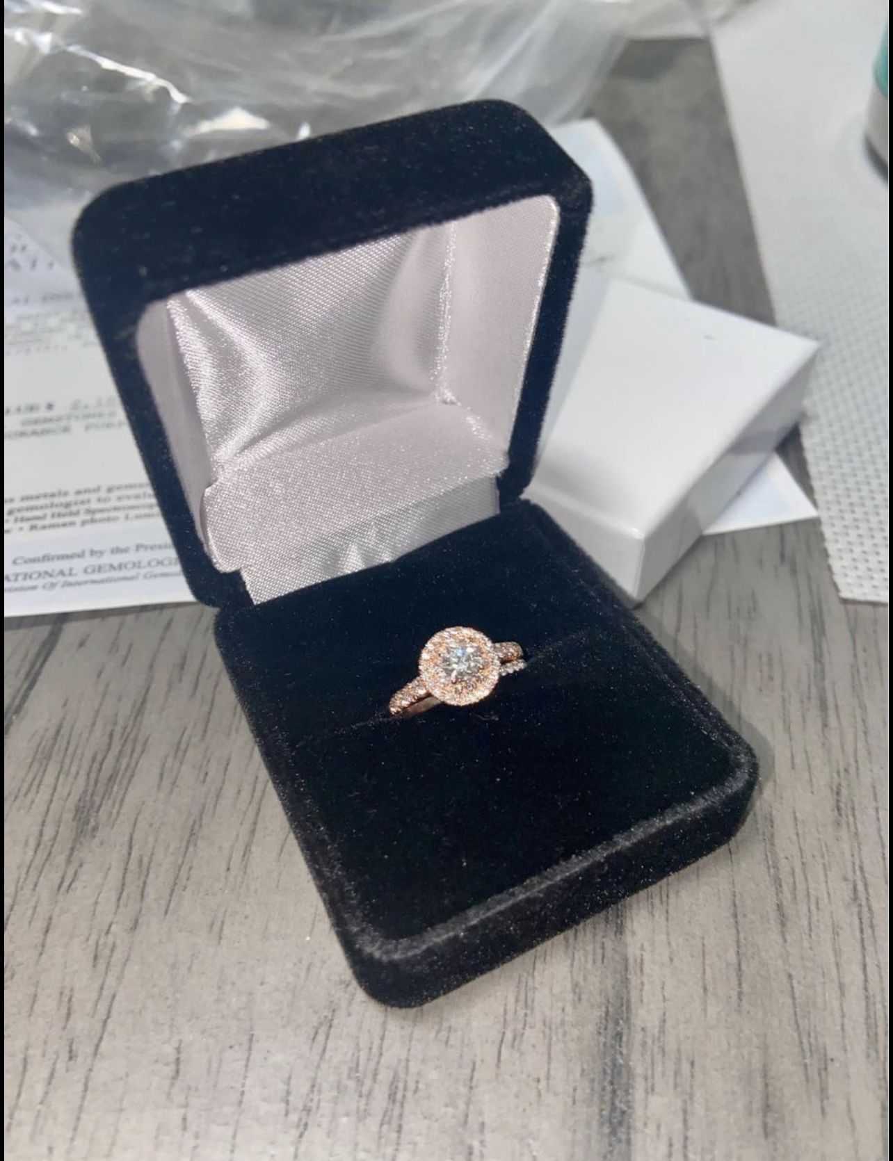 14K Rose Gold Diamond Halo Engagement Ring Set (w/ IGI Certification)