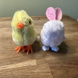 Lot of 2 Vintage Greenbrier Wind Up Easter Toys Chick & White Bunny Rabbit