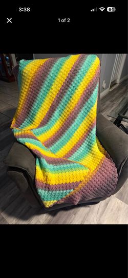 Handmade Crocheted Striped Blanket