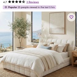 Brand new! Nice luxury plush white boucle queen bed frame