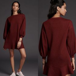 NWT $138 Anthropologie Wine Long Sleeve Odila Tunic Mini Dress S