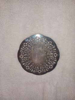 Vintage Round Silver Plated Pierced Laced Trivet Made In Western Germany