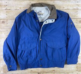 Towne by London Fog Jacket Mens Large Blue Brown Bomber Barn Full Zip Pockets