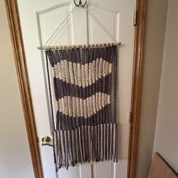 Boho Macramé Wall Hanging Art Periwinkle/Ivory  22“ X 38“