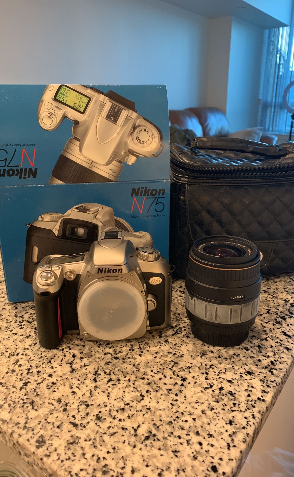 Nikon N75 + Nikon AF Macro Lens + case