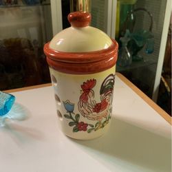 French Garlic Jar Keeper Collectible Rooster Design Hand Crafted Vintage 