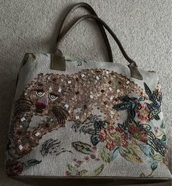Y2K Signature Club A Beaded Leopard Tapestry Large Tote Bag