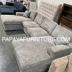 New! Plush U-Shaped Sectional, Sectionals, Sofa, Modular Sectional, Couch, Sofa, Sectional With Chaise, Double Chaise Sofa, Grey Sofa, Grey Couch Dime