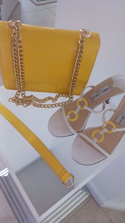 Jimmy Choos sandals & gold change bag (no brand name)