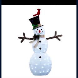 5 FOOT TALL Snowman W/LED Lights (Some Twinkle), Top Hat, Scarf, And Bird For Christmas Yard Decor ‼️NEW UNOPENED BOX 📦‼️ ☃️ 