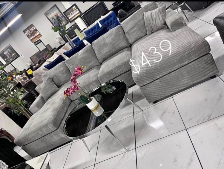 X-Large Sectional Sofa Couch U Shape Available In Grey, Dark Gray Black Corduroy Fabric New In Box